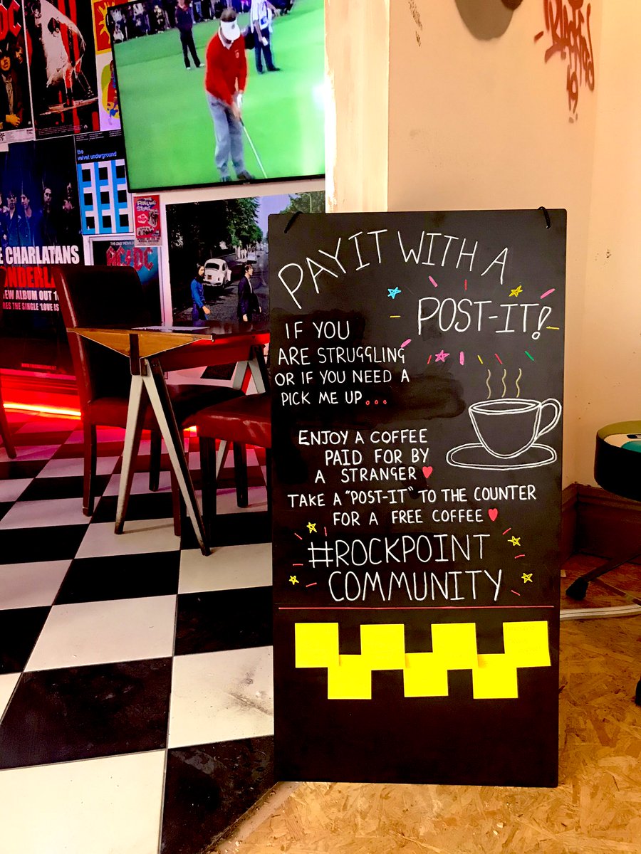 🧡PAY IT WITH A POST-IT 🧡 
☕️☕️If you are around Rockpoint Records and need a hot drink to warm you up please feel free to use our paid for post-it notes. 

This is for ANYONE that needs a warm drink, with everything going on in the world we thought it’s nice to be nice. 🧡