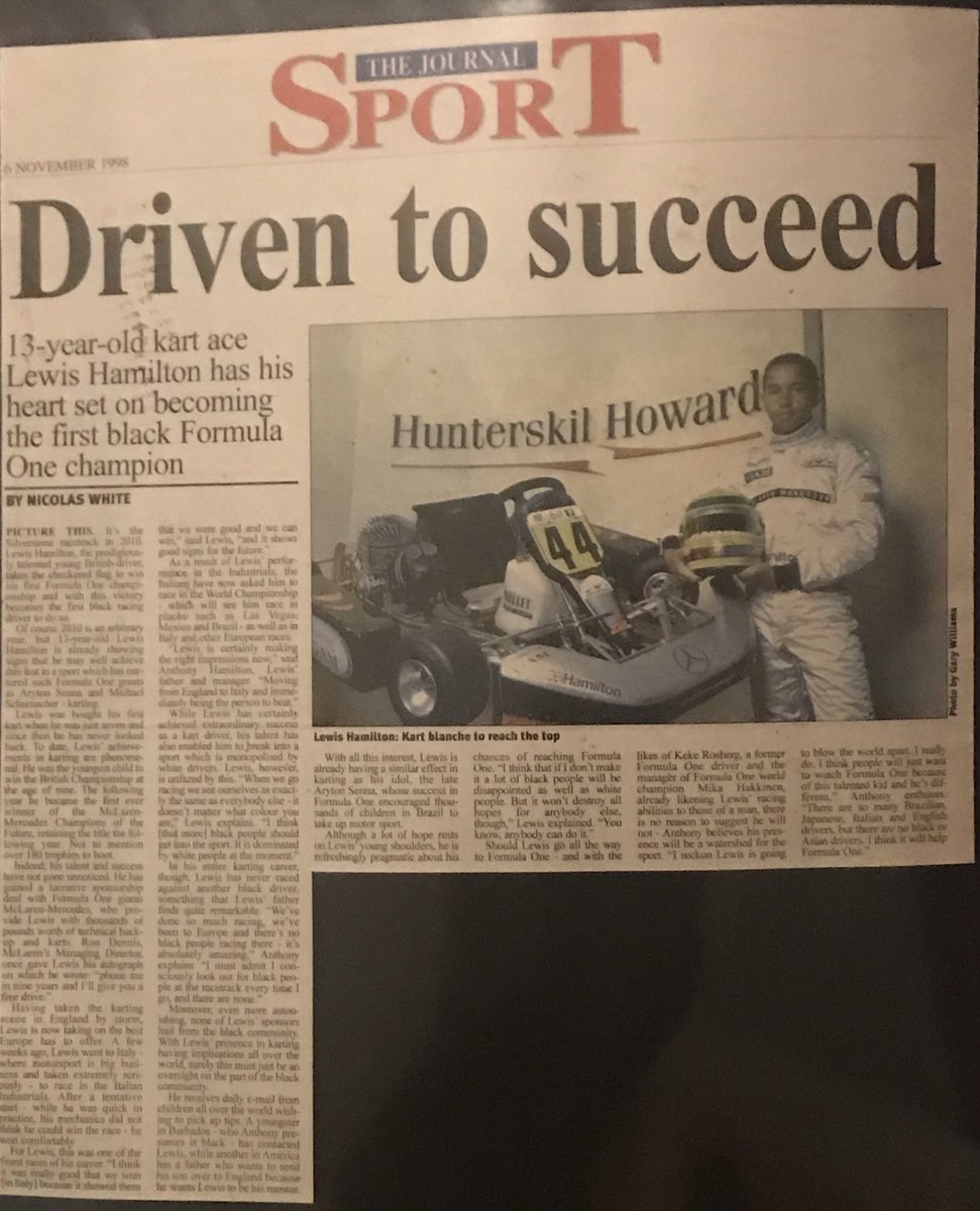 Catch1972's tweet image. 👏🏽👏🏽👏🏽 ⁦@LewisHamilton⁩ nearly 22 years to the day after I wrote this feature on a 13-year-old black kart ace you go and make history again #driventosucceed #blackbritishheroes 🏆🥇