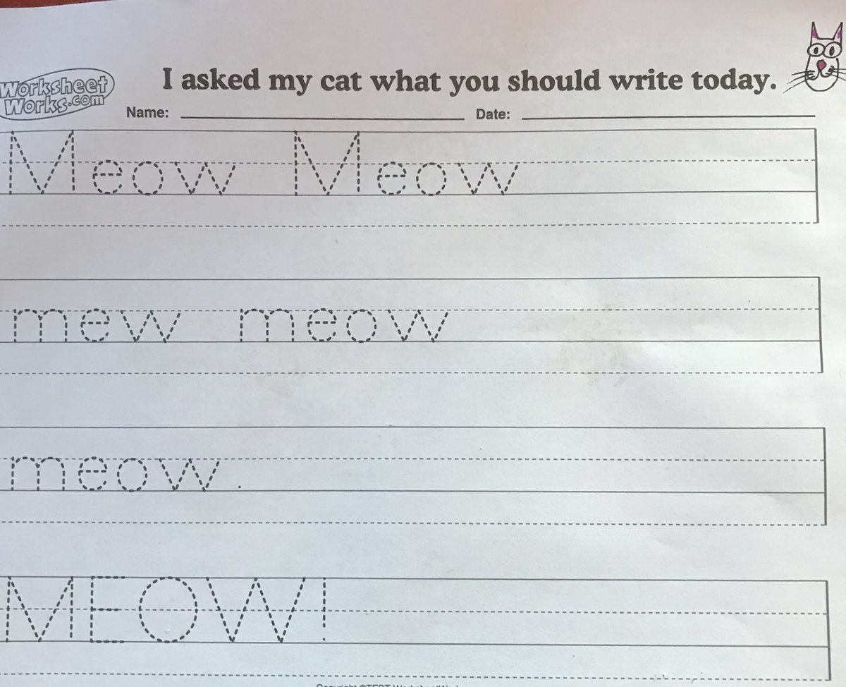 I have been sending home a packet for every single school day with an art project, some hands-on activities, handwriting-some silliness. My cat makes frequent guest teacher appearances. He also helps with the Ms and Ws in handwriting.  #cat (more)