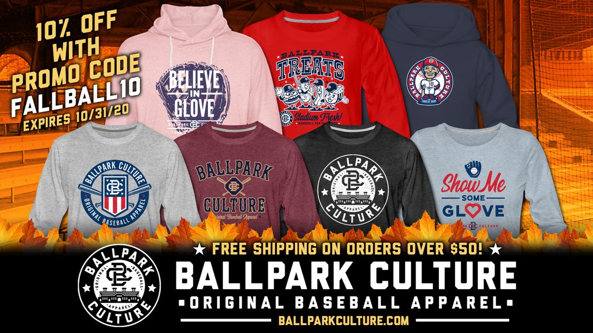 BallparkCulture's tweet image. Get all your fall baseball apparel at Ballpark Culture, and be sure to use this 10% off promo code! #BallparkCulture #baseball #MLB #originalbaseballapparel