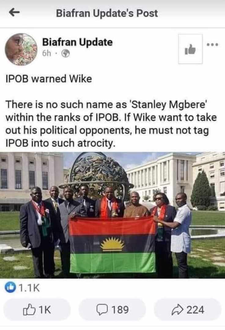 Bumpy_golden's tweet photo. @GovWike #stanleymgbere is not an IPOB member and was not responsible for the unrest that erupted in oyigbo and ONNE ,these are mere allegations made by greedy and bloodthirsty ONNE community leaders trying to sabotage the image and character of #stanleymgbere 
#endinjustice https://t.co/yqlI8qzhse