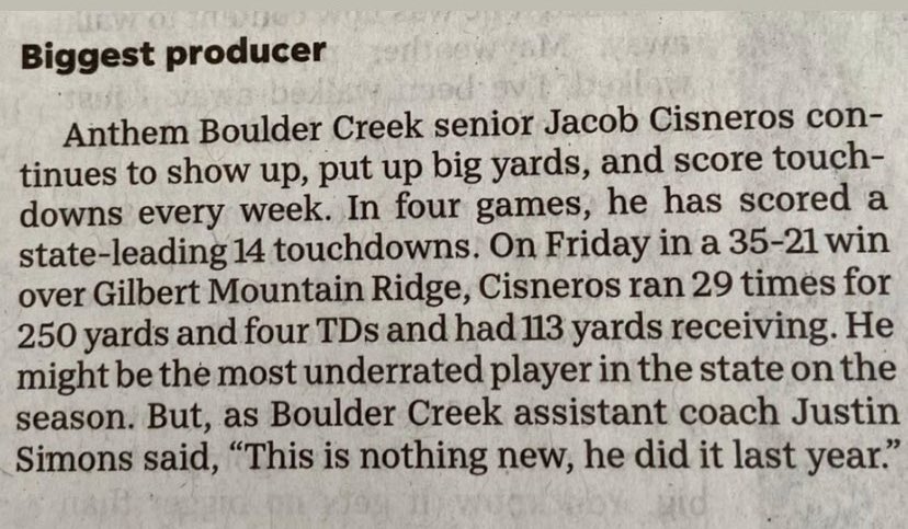 ericsterchi's tweet photo. Hey @coach_cristobal @oregonfootball, this Arizona athlete @Jacob20Cisneros from Boulder Creek High School could be a huge game maker for the Ducks in 2021. Check him out, seriously! #GoDucks #Pac12 #FutureStar https://t.co/YNTnqHabJR