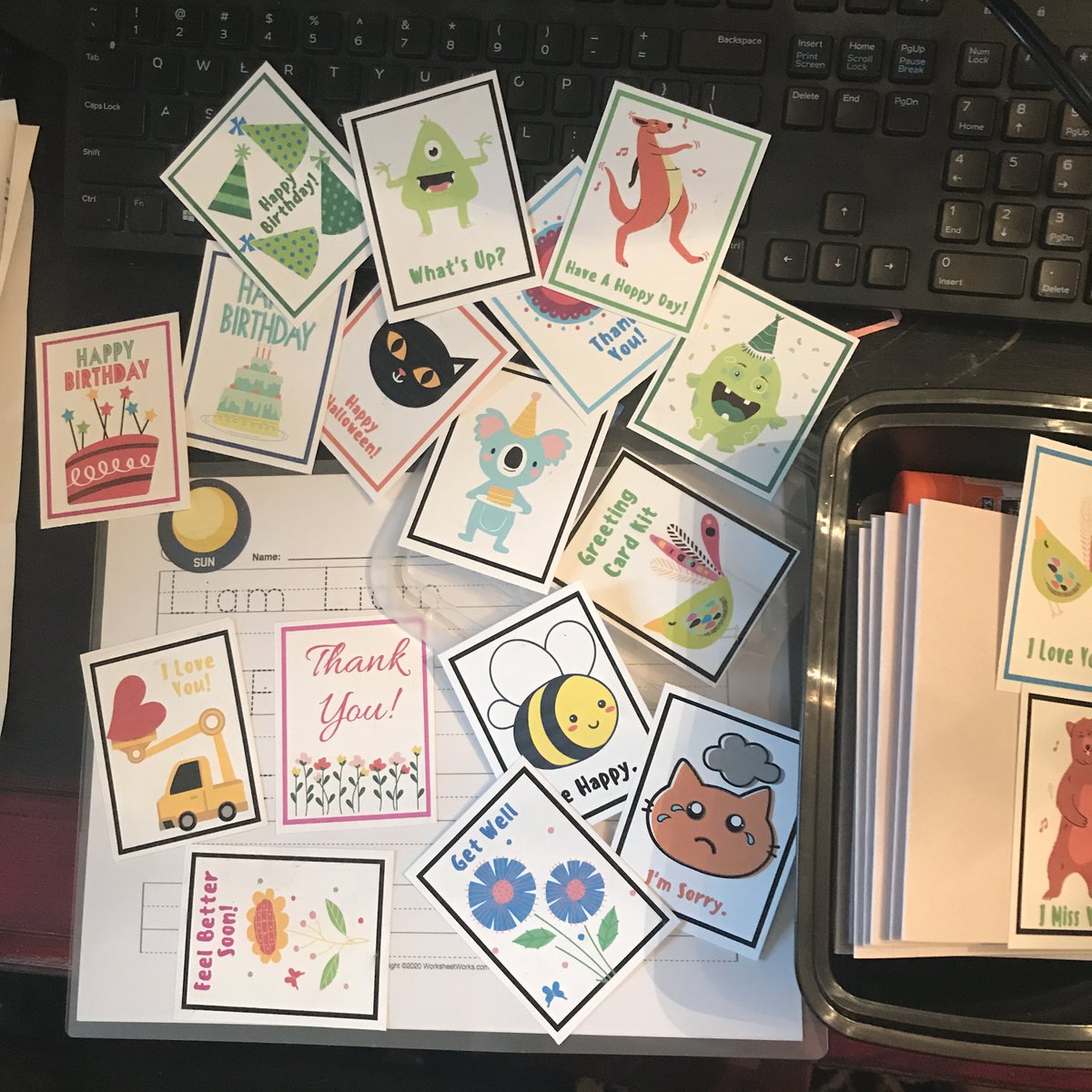 Every kid in my class to a greeting card kit. The ink was all donated. The glossy paper was donated. I bought the card stock and the envelopes.But my kids, who often lack words to express themselves, or who might not know when to reach out, will use these as guides.(more)