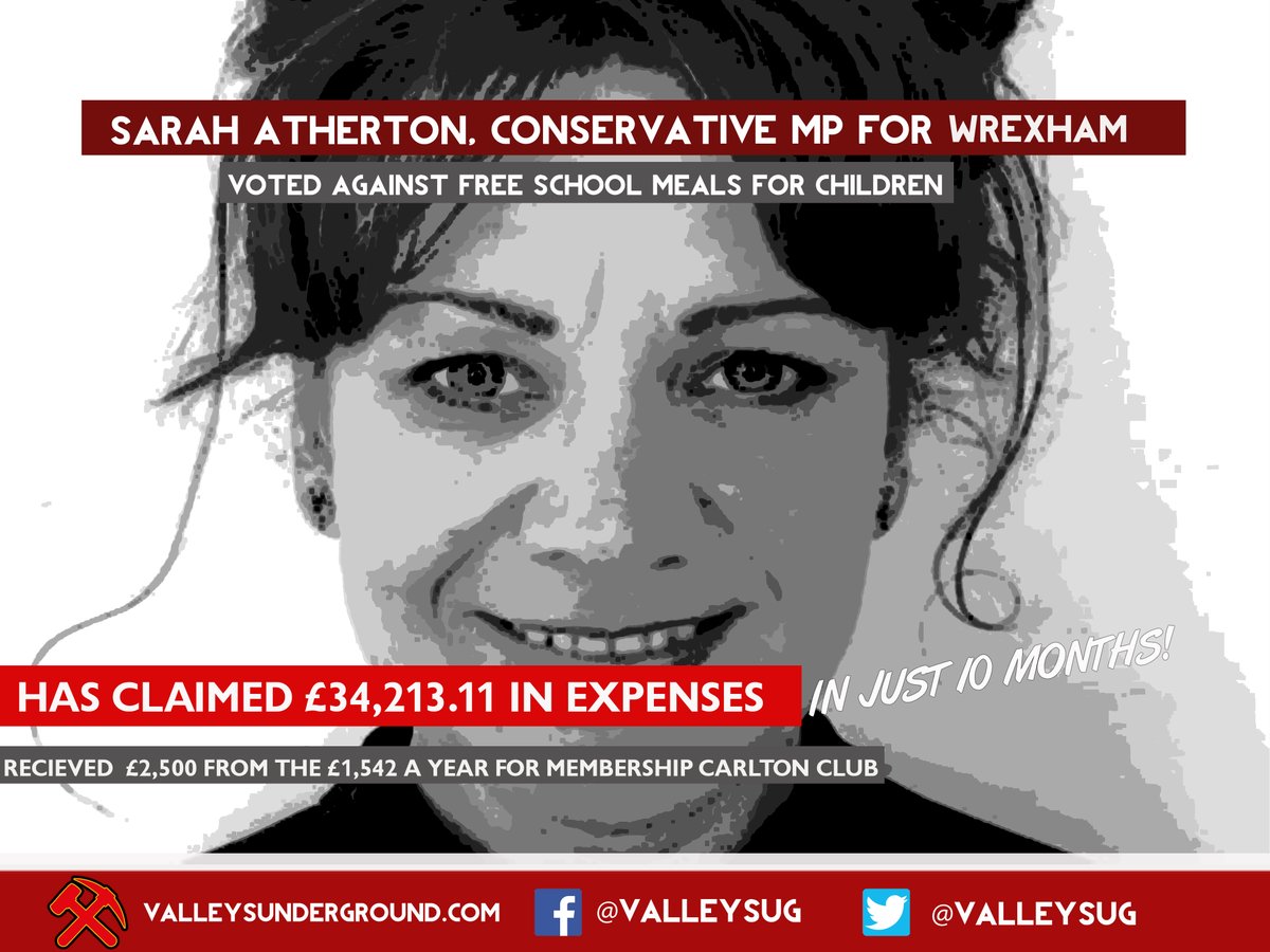 WelshUGN's tweet photo. 🚨13 Welsh Conservative MPs voted against free school meals this week. 

📢So in honour of them, for the next 13 days, we'll take a look at how much money WE are paying to each of these 13 per-year.

Starting off with 1) Sarah Atherton, MP for Wrexham (@AthertonNWales ) https://t.co/mtXsF13P1w