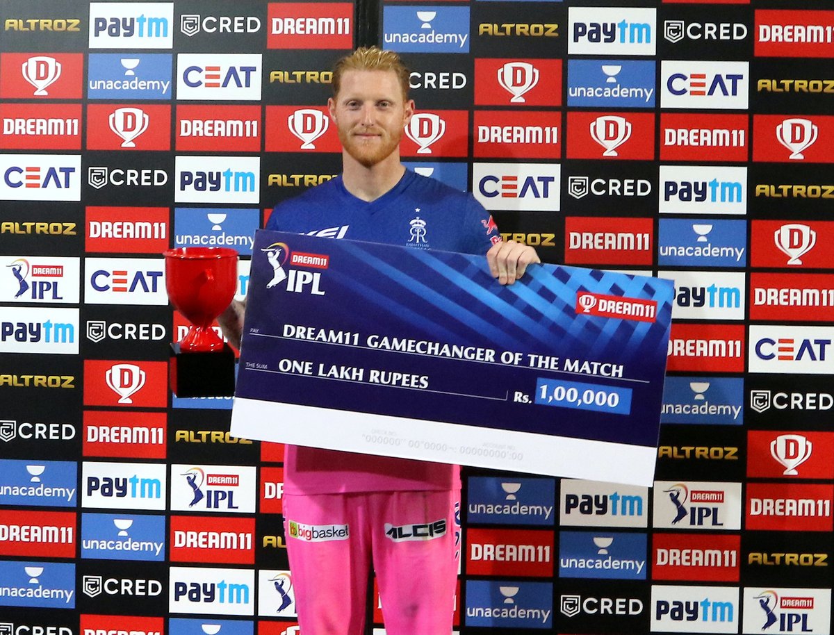 Dream11 GameChanger of Match 45 between @rajasthanroyals and @mipaltan is Ben Stokes. 

@Dream11 #YeApnaGameHai #Dream11IPL