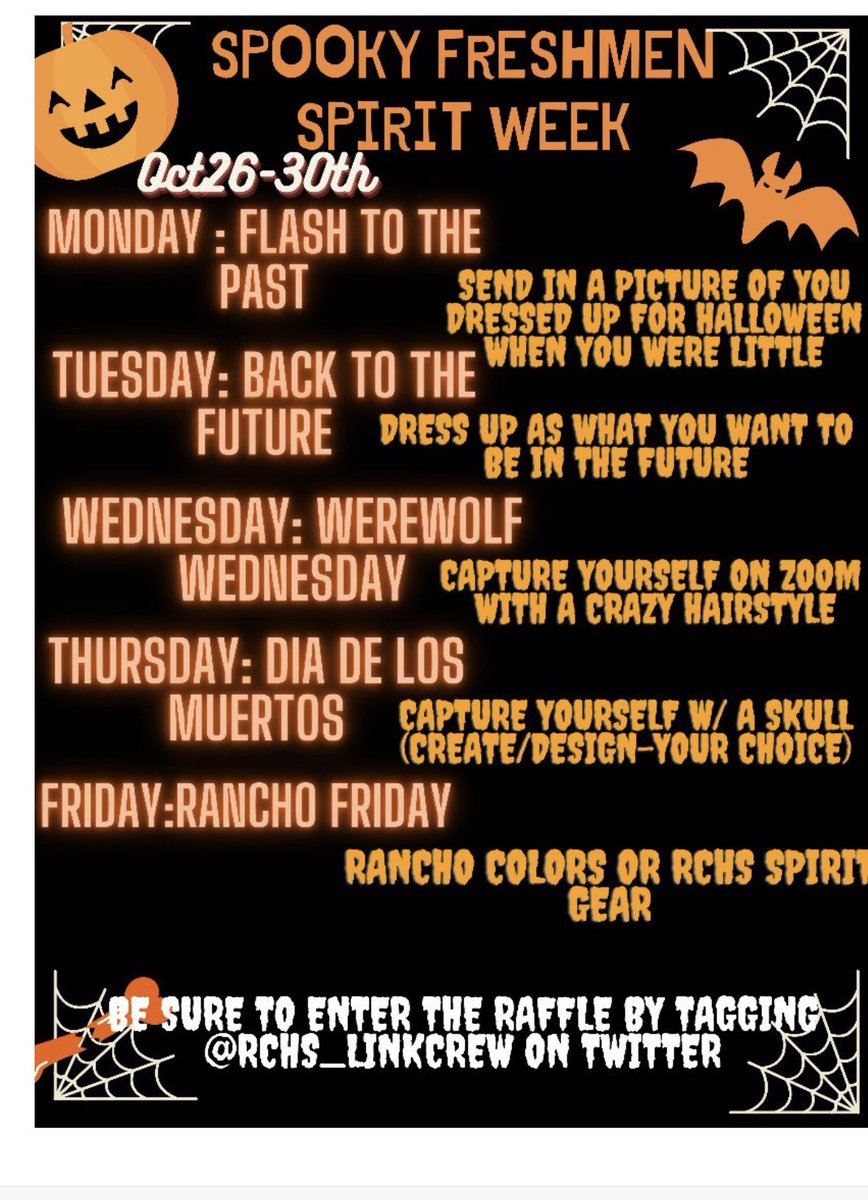 It’s a spooky spirit week for Frosh Cougars sponsored by ⁦<a href="/RCHS_LINKCREW/">RCHS LINK CREW</a>⁩ !