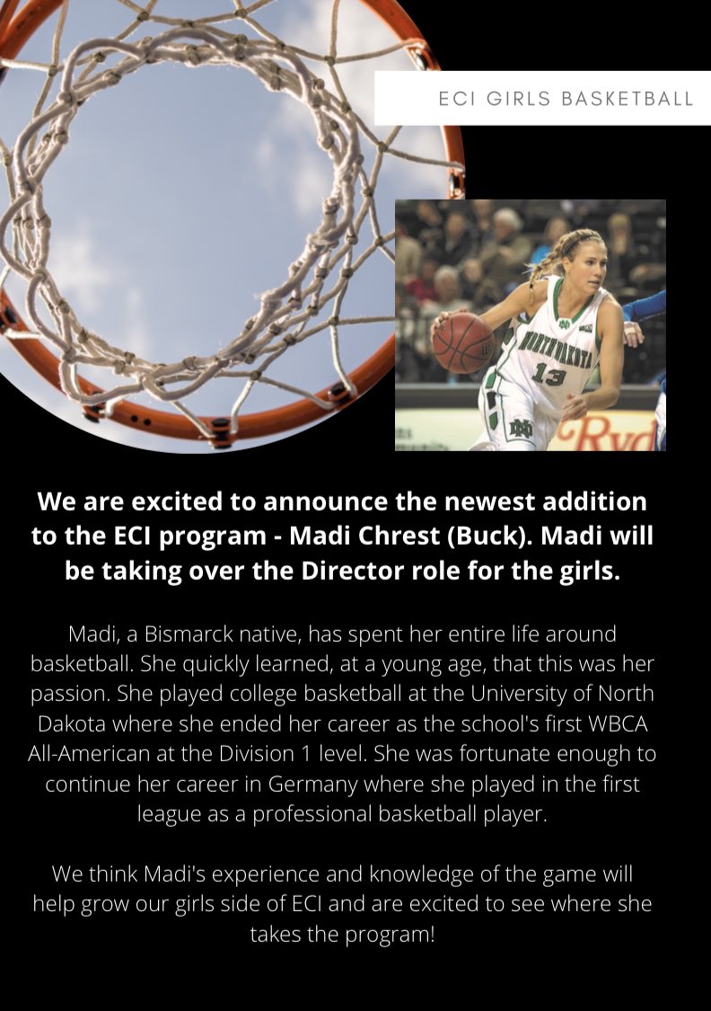 CoachLuke40's tweet photo. We are super excited to add Madi to the ECI program! We know she will do an awesome job and the girls program is in good hands! Thanks to @halie_sawyer for all youβve done and weβre glad youβre still going to coach! #ECIWBB #ECINATION @mlchrest13 @POWERBBFargo https://t.co/GGdyqu1pRB