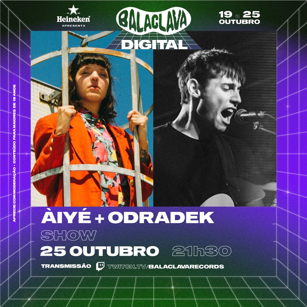 balaclavarecs's tweet photo. Confira os horários dos shows do último dia do #BalaclavaDigital✨⠀
⠀
➡️19h: @kikodinucci
➡️19h30: @brvnks
➡️20h: @melkbelly ⠀⠀
➡️20h30: @macsuperchunk ⠀⠀
➡️21h: @giovanicidreira  + @jadsaaa ⠀
➡️21h30: @aiyemusic  + @odradekbr ⠀
⠀⠀
Assista em https://t.co/AoadTqWeiu⠀⠀ https://t.co/BbkHlUWhcr