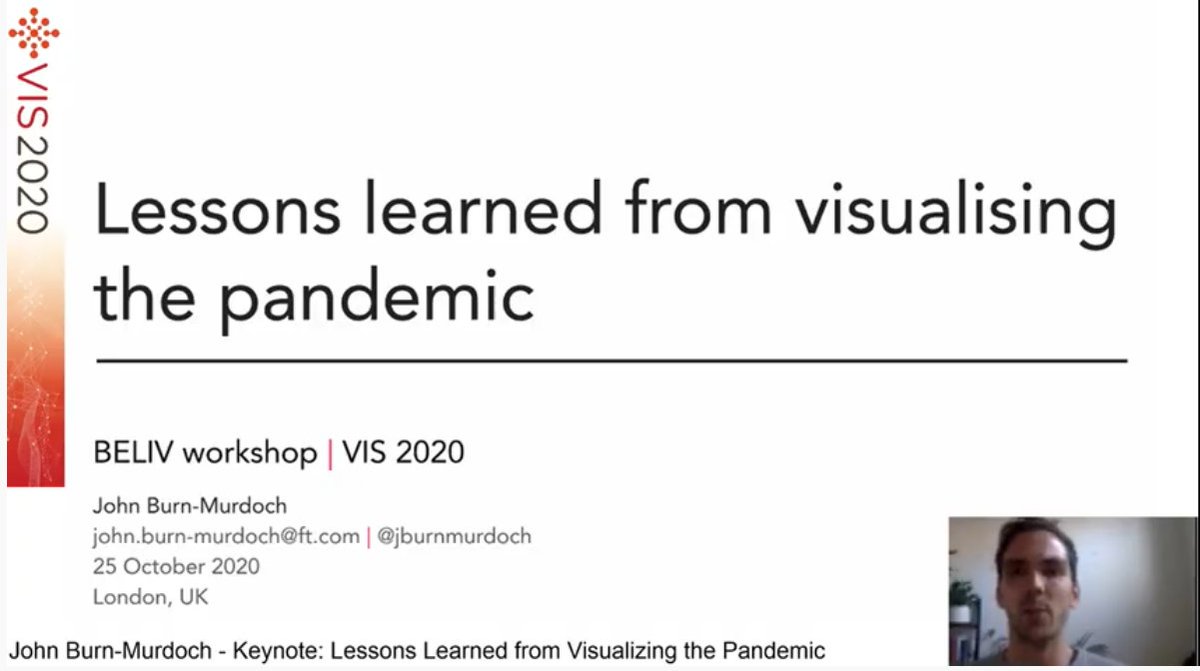 Mcx83's tweet photo. E' sempre interessante ascoltare @jburnmurdoch parlare di #DataVisualization. In particolare oggi ha tenuto un keynote all'#ieeevis (#beliv workshop) sull'esperienza maturata nella visualizzazione dei dati #COVID19 nel famoso trajectory tracker del @FT.
Thread.
1/n @ieeevis https://t.co/zIxnnlnPjL
