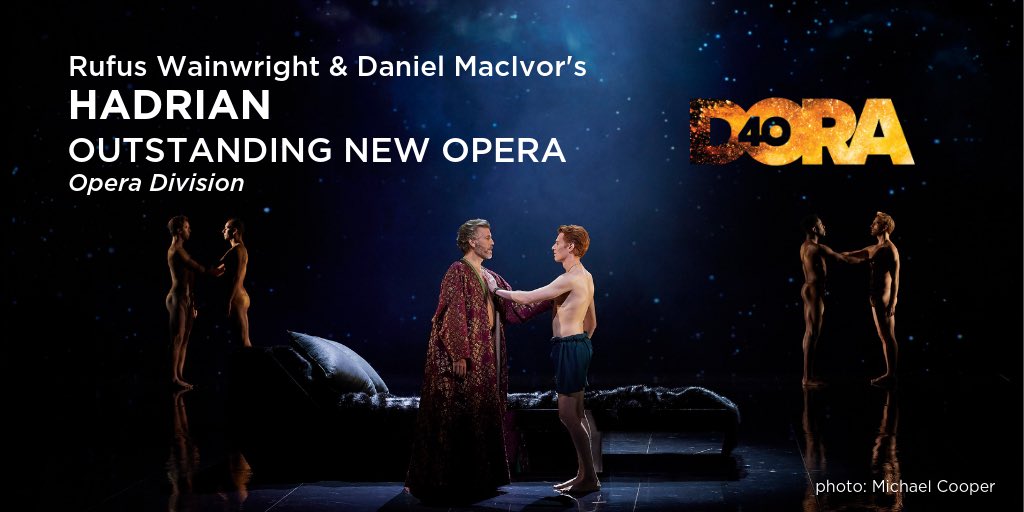 antinousgaygod's tweet photo. 25 Oct is #WorldOperaDay: #RufusWainwright's "Hadrian" won Outstanding New Opera at @DoraAwards. The #opera had its gala world premiere at @CanadianOpera in #Toronto in Oct 2018. #Baritone @thomashampson was #Hadrian & #tenor #IsaiahBell was #Antinous. Bravo @rufuswainwright! https://t.co/dpoyjVncVF