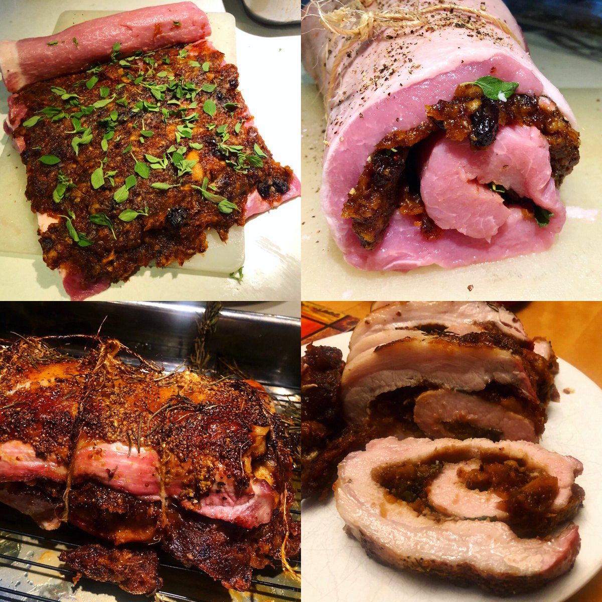 PhillSnel's tweet photo. PANDEMIC COOKING
A little time for experimenting, so made a stuffed #porkroast. A #homemade apple, cranberry & apricot chutney w herbs went in, topped w Dijon & rosemary crust. I enjoy mixing various recipes to make my own. #CivMinKitchen #yum #pork @ontariopork #homecooking https://t.co/ZAWJjN4HVf