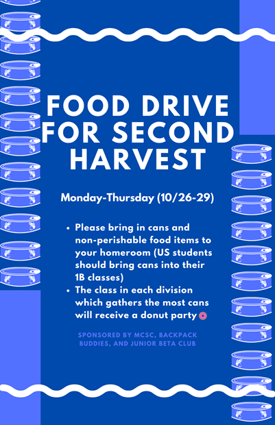 Maclayschool's tweet photo. Don't forget to bring cans and non-perishable food items to your homeroom next week. #beinpired #secondharvestfoodbank https://t.co/8JVZdW8RlY