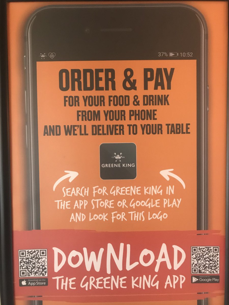 Table service only - Make it quicker by using the app. Download the GREENE KING App for your next visit to The Abington