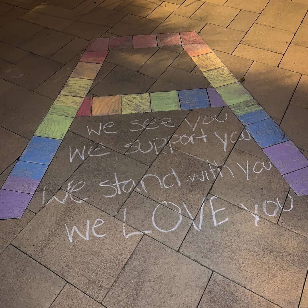 AsscoHounds's tweet image. Last night while writing new supportive messages, a group of students was stopped by campus police and forced to erase their writings because they were &quot;vandalism&quot; and &quot;could be offensive&quot;. Students have previously been allowed to write on the sidewalks with chalk.