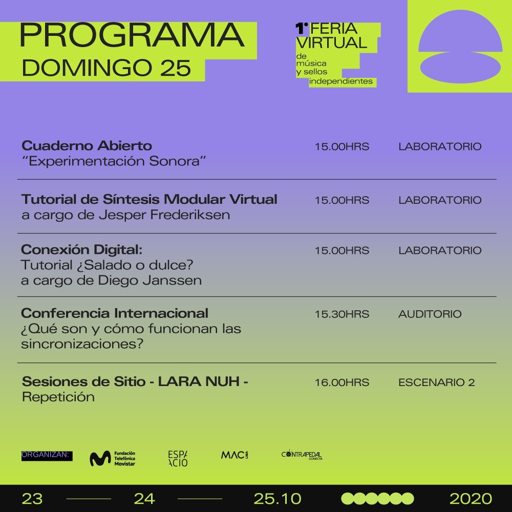 Hoy lindo domingo para curtir el contenido de la 1ra Feria Virtual de Música y Sellos Independientes. feriavirtual.espacioft.com