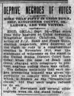 McLemoreHouse's tweet photo. In 1910, Green Currin, a Black man in Oklahoma was prevented from voting because of the state's Grandfather Clause. He brought a lawsuit that went to the US Supreme Court. In 1915, the Court found in favor of Currin and Grandfather Clauses were declared unconstitutional. https://t.co/RHB2c49eMf