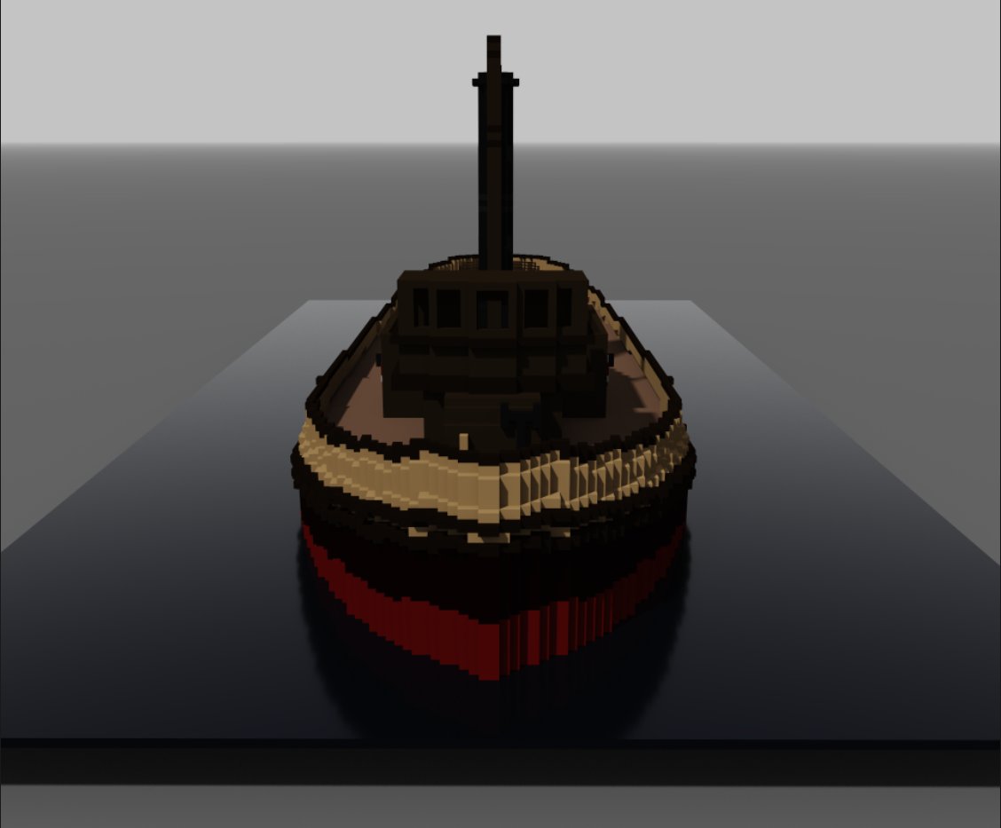 Brussell2011's tweet photo. So here's a little #voxelart tugboat I made a while ago. It's probably one of the most detailed things I've made with MagicaVoxel and am still pretty proud of it. https://t.co/ydzPTMXFFr