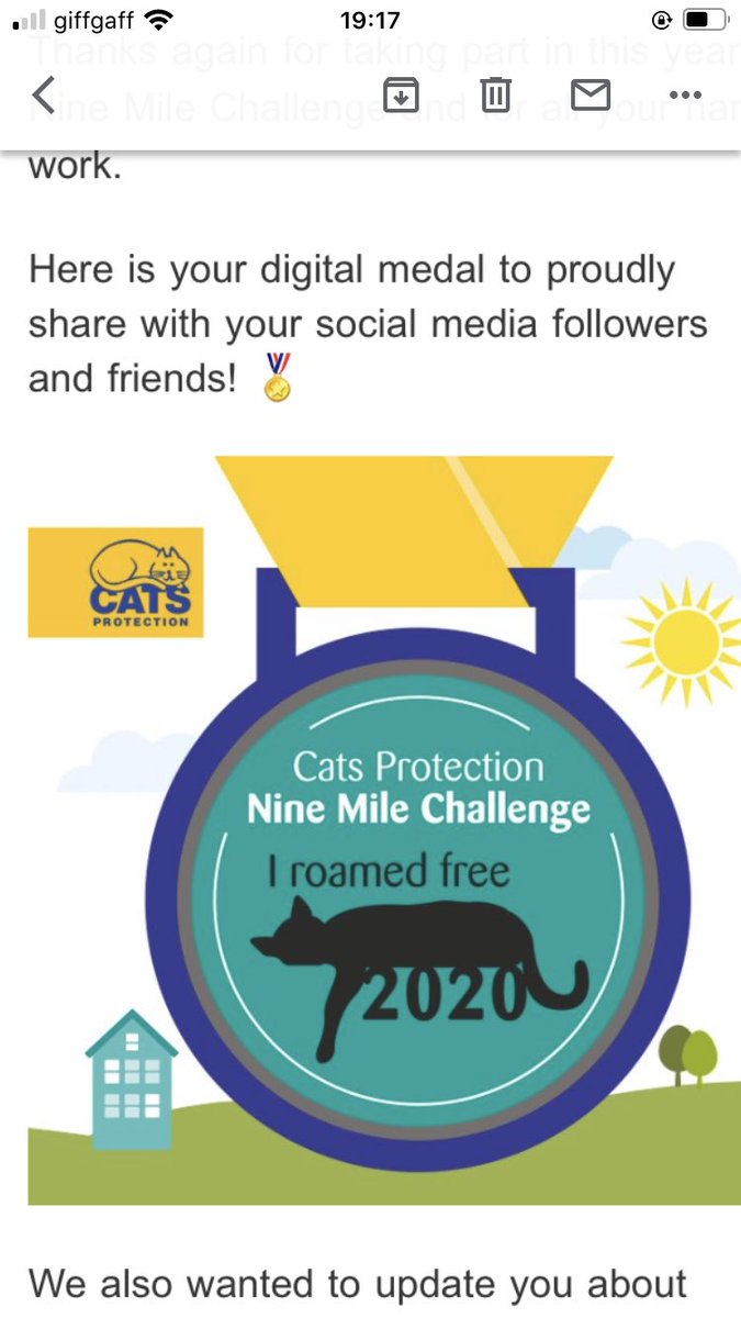 mrsjoannecw's tweet photo. Thank you for my medal ⁦@CatsProtection⁩ #Ninemilechallenge 🏅 https://t.co/Tk8bzhSuor