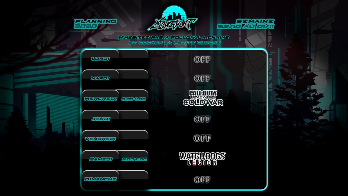 Planning de la semaine lancé petite sessions également cette semaine.... Mais avec la découverte de Watch Dogs:Legions... donc soyez au rendez vous quand même Samedi. Follow et petite cloche de rigueur :D
#Stream #twitch #twitchfr #WatchDogs #watchdogslegions #ubisoft #game https://t.co/Cvv9Mi46WC