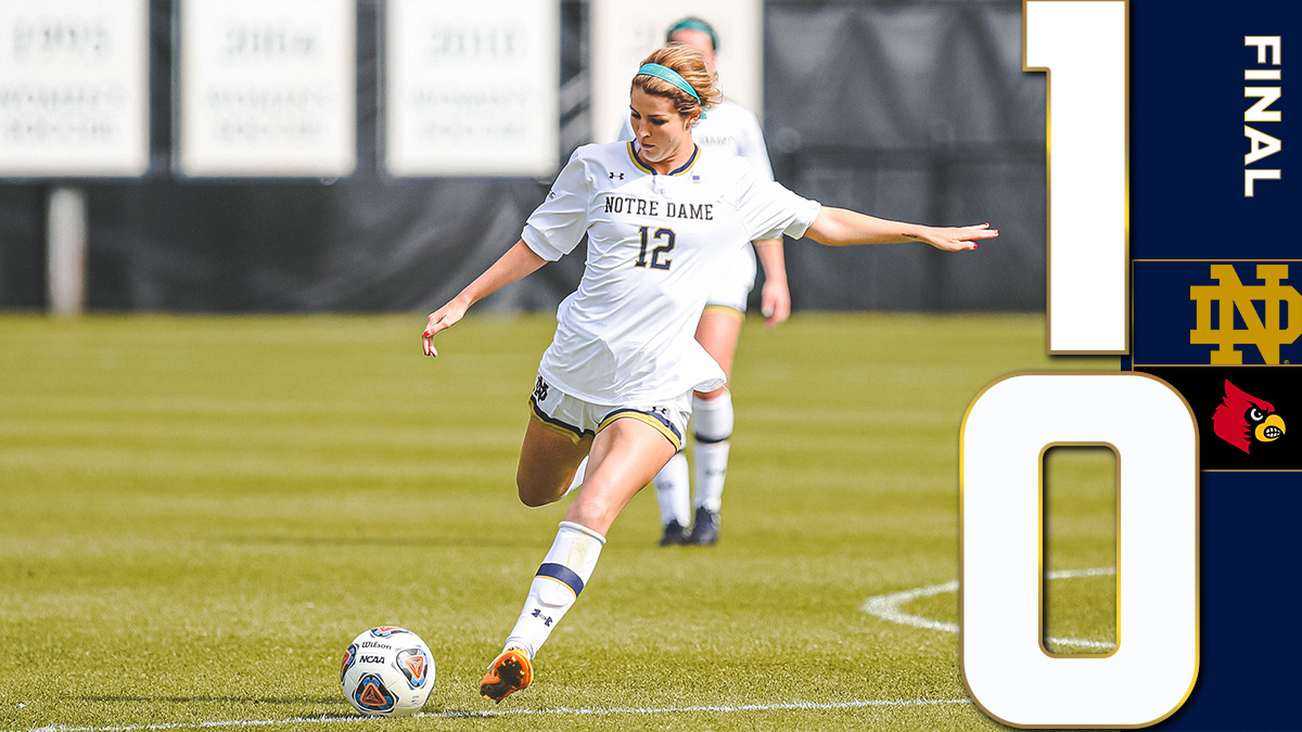 NDSoccer's tweet photo. FINAL - Notre Dame 1, No. 13 Louisville 0

Irish upset No. 13 Louisville after the goal from @CamrynReinoD!! 

@mattieinterian made 3 saves to collect the shutout!!

#GoIrish x #Rally https://t.co/u30nTx7378