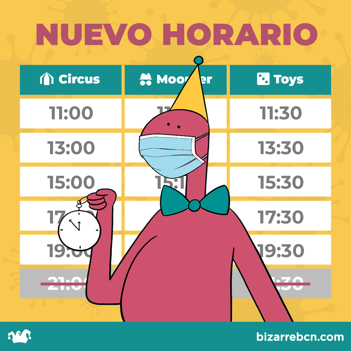 BizarreBCN's tweet image. 🌚 Debido a las medidas de confinamiento nocturno, nos vemos obligados a suspender temporalmente y hasta nuevo aviso las últimas sesiones de nuestros juegos y cerrar a las 21h 🕘 #escaperoom