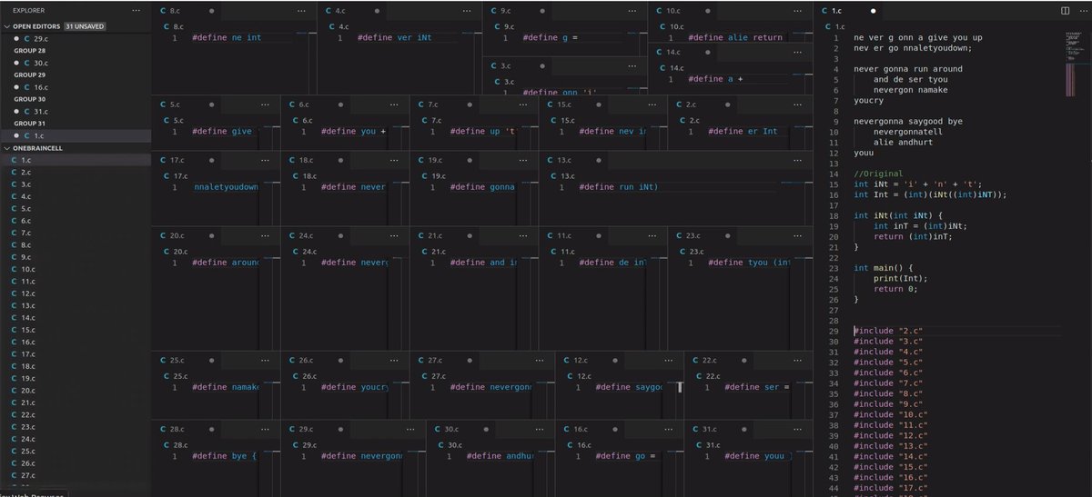 One of my C programming students just posted this masterpiece