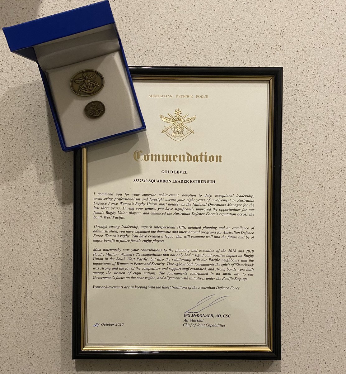 esthersuh_'s tweet photo. Yesterday, @CDF_Aust awarded a Gold Commendation for my work in building #womensrugby, if the gumboots didn’t give it away, it came as a complete surprise. I am so humbled by this recognition, without the support of the women behind me, it would not have been possible. #grateful https://t.co/NqtkOCPxzr