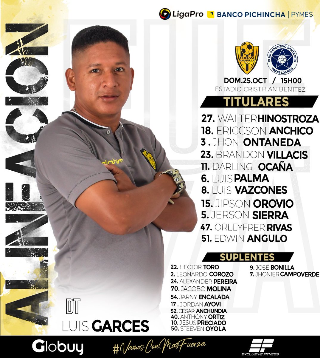 Alineación del equipo aurinegro!!
.
#VamosConMasFuerza