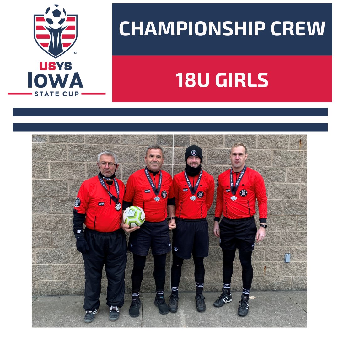 IowaSoccer's tweet photo. Congratulations to our 18U Girls Iowa State Cup Official Crew - Nihat Rahic, Aziz Haffar, Jared Tee, Matt Ryder #iowasoccer #IAStateCup #usys #statecup #refereepathway #roadtoAZ https://t.co/7GAxAxlCoQ