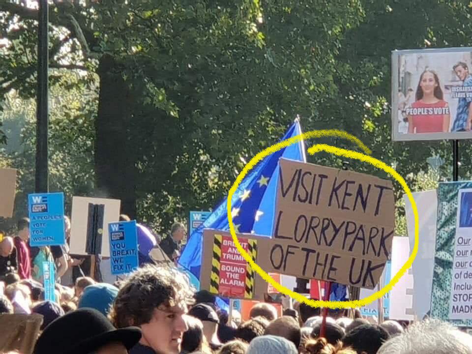 Found this photo today from the #PeoplesVoteMarch in London, October 2018. 
What can we say but #ToldYouSo #RemainersWereRight #SuperForecasters #Kent #LorryPark #BrexitReality