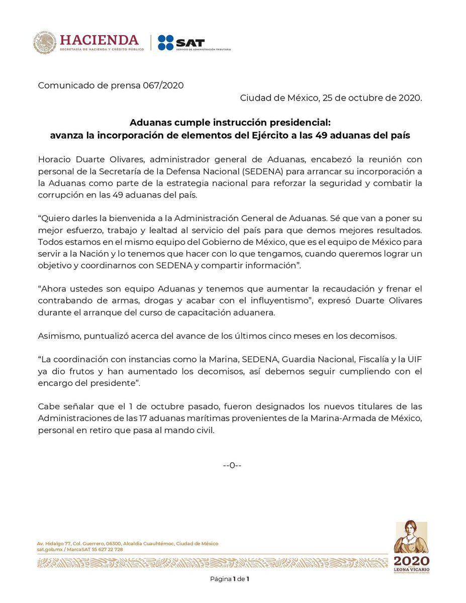 SATMX's tweet photo. #ComunicadoSAT 

Aduanas cumple instrucción presidencial: 
avanza la incorporación de elementos del Ejército a las 49 aduanas del país. https://t.co/wNLRwGlrNr