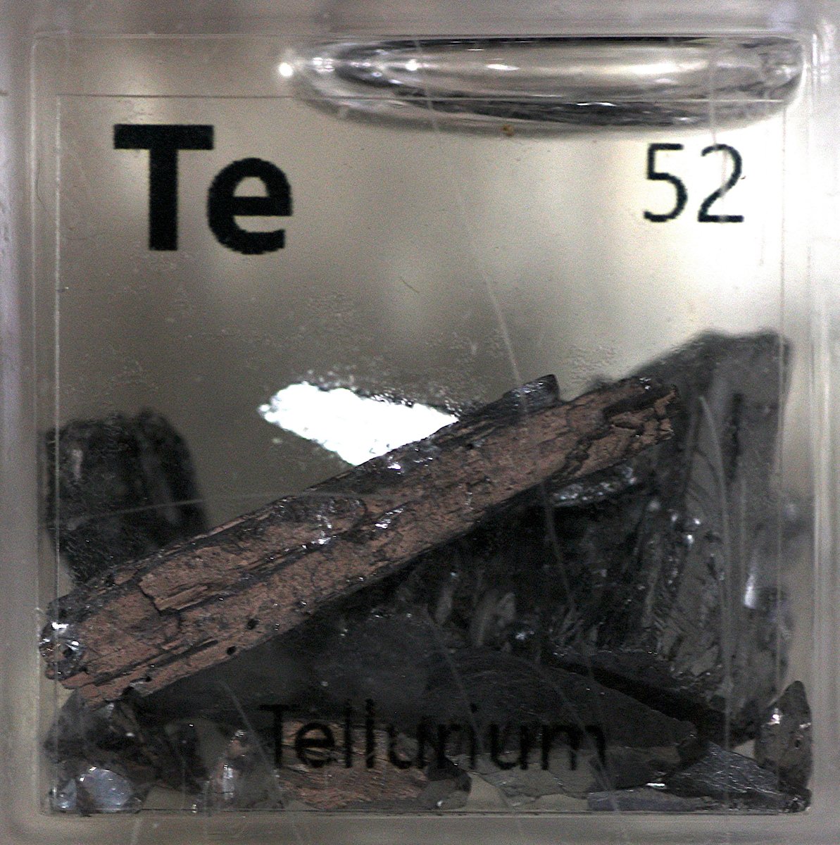 Tellurium  #elementphotos. A silver-indium-antimony-tellurium (AgInSbTe) is used in the reflective layer of CD-RW discs.