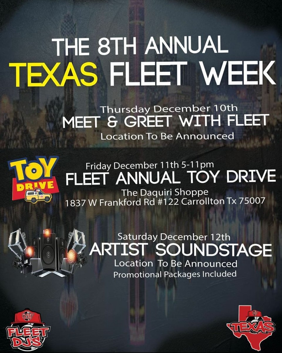DJWRECK1's tweet photo. ITS THAT TIME OF YEAR AGAIN
-Fleet Week- 2020 This time we're live from DALLAS,SO SAVE THE DATE. 7 years we've raised toys for kids in need, & the tradition WILL NOT STOP @TexasFleetDjs @SWFleetdjs @FLEETDJS #TexasFleetDjs #SWFleetDjs #ToyDrive #FleetWeek2020 #Christmas #Charity https://t.co/F9PD5N156e