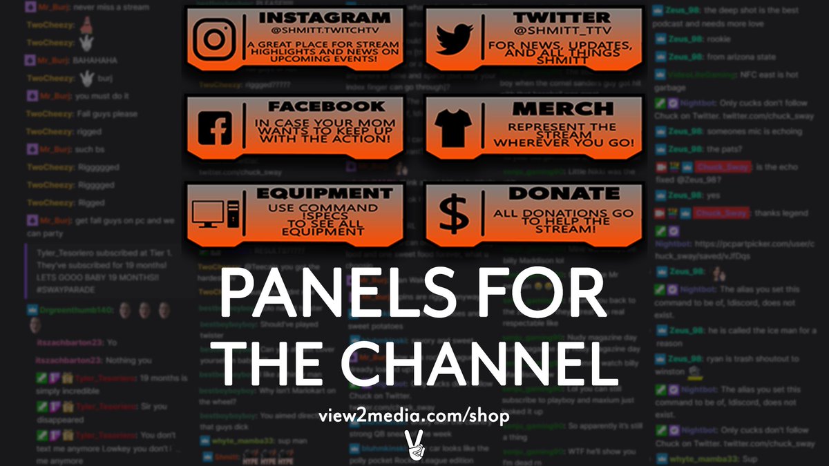 View2Media's tweet photo. Don't let your viewers stop at your Twitch channel. Let them know where else they can find you with custom panels made just for you.

Shop now
https://t.co/zFed1edsDv https://t.co/RBe2VOxrOi