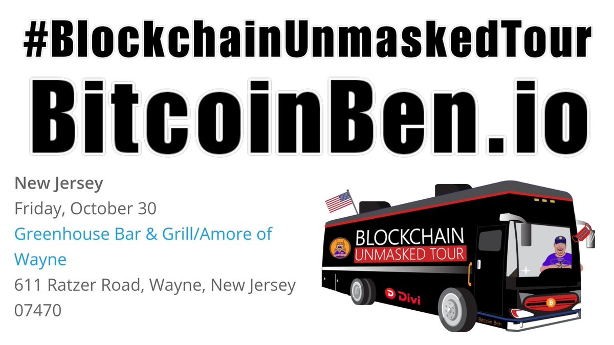 BlockchainUnmaskedTour Hosted by, @bensemchee October 30th • New Jersey  Sponsored by, @DiviProject More info: https://t.co/JxmjigxyTy