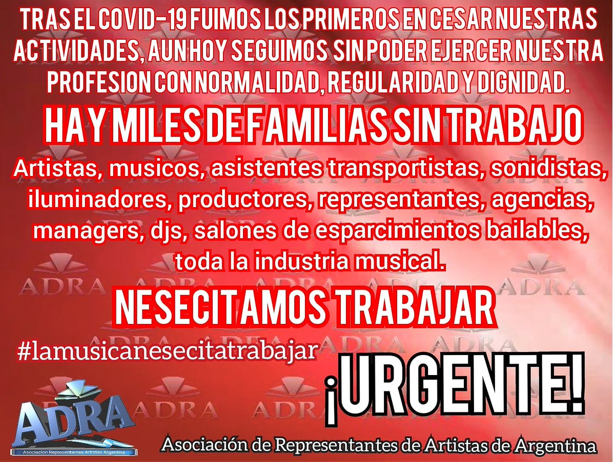 adraoficial's tweet photo. #lamusicanecesitatrabajar @alferdez @CFKArgentina @Kicillofok @SantiCafiero @ginesggarcia @horaciorlarreta @cuervotinelli @LuisVenturaSoy @fantinofantino @C5N @nachoviale @luisnovaresio @GrupoClarin @SergioMassa @CulturaNacionAR @JonatanViale @_MarcelaTauro https://t.co/TFhIUayzkq