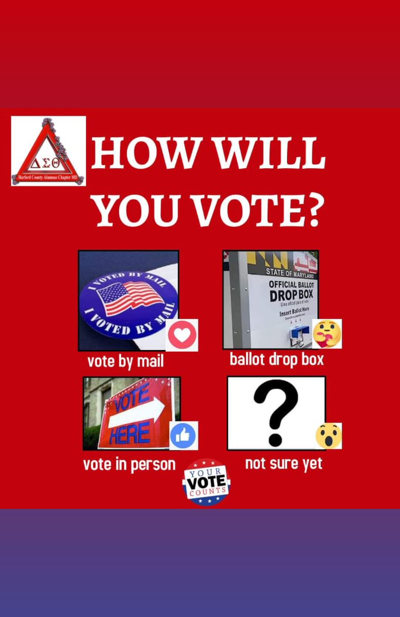 How Will You Vote? Poll
Harford County Alumnae Chapter of Delta Sigma Theta Sorority Inc, Maryland wants to know, how will you vote? Make your plan to vote whether in person or by mail! #PowerInOurVoice  #PowerInOurVote #DeltasVote #DST1913 #dsthcacmd