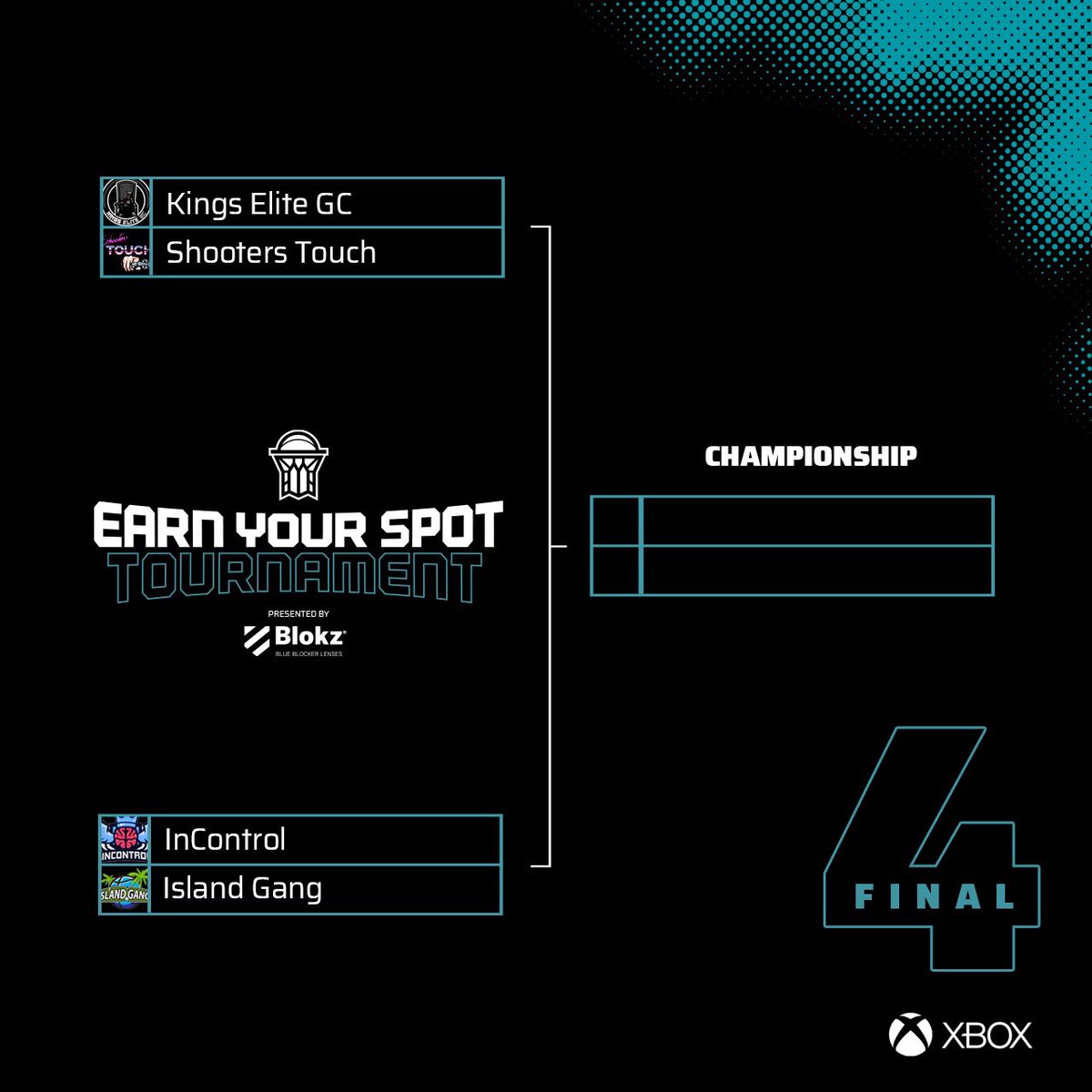 Final 4️⃣ matchup schedule for tonight:

⏰ 10:00 PM EST: <a href="/shooterstouch2k/">shooters touch</a> vs <a href="/KingsEliteGC/">Kings Elite Gaming Crew</a> twitch.tv/cooksonfiretv

⏰ 11:00 PM EST: <a href="/InControl2k/">InControl</a> vs <a href="/IslandGang/">IslandGang</a> twitch.tv/kayaus_