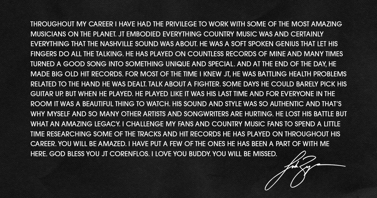 What an amazing legacy. Rest in peace JT Corenflos.