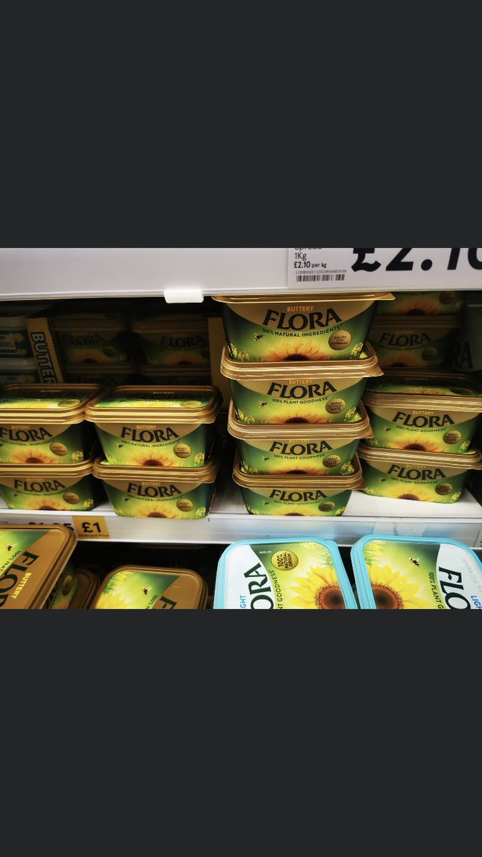 laurenwhitelaw2's tweet photo. @Tesco really need to sort out their display for #FloraButtery as they have just changed ingredients. You are now mixing vegan butter with butter containing milk!! Not suitable for allergy sufferers or vegans. You need to recall or put up a notice so people pick up the right one! https://t.co/usVw1WRL9U