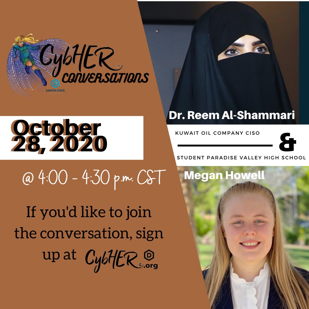 This Wednesday we are pleased to host Dr.Reem AlShammari, Kuwait Oil Company CISO and Megan Howell for our CybHER Conversation. This week is sponsored by <a href="/NorthWestern/">NU Wildcats Football</a> Energy. Sign up at cybHER.org to join in on the conversation!
<a href="/Q8thunders/">DrReem Faraj AlShammari</a>