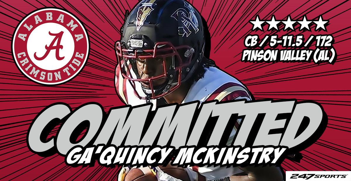 BREAKING: Five-star CB Ga’Quincy McKinstry has committed to #Alabama over Auburn and LSU. He’s commitment No. 22 for #RollTide and the fifth five-star recruit in the class 

247sports.com/college/alabam…