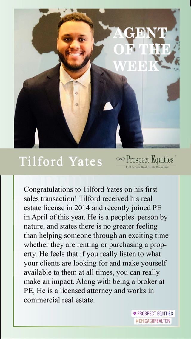 PrEq's tweet photo. Congrats to PE Agent of the Week Tilford Yates on closing his first deal this week @PrEq #Chicago #PE #ProspectEquities #RealEstate #dedication #drive #agent #Producer https://t.co/zBVxfUbMc0