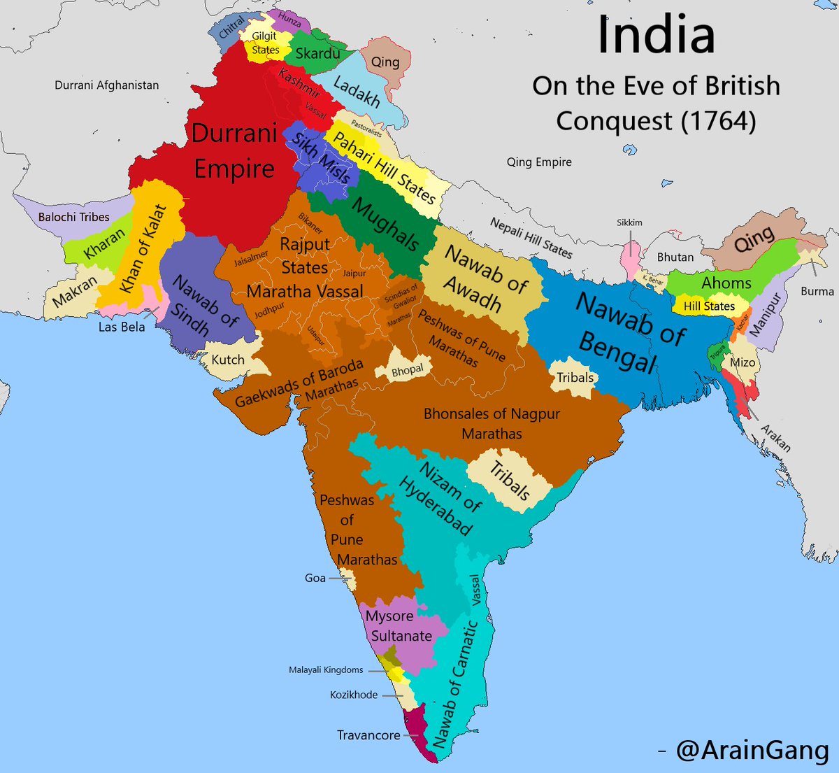 Most of the Indian Subcontinent was not under the control of the Marathas, when the British began their formal conquests.