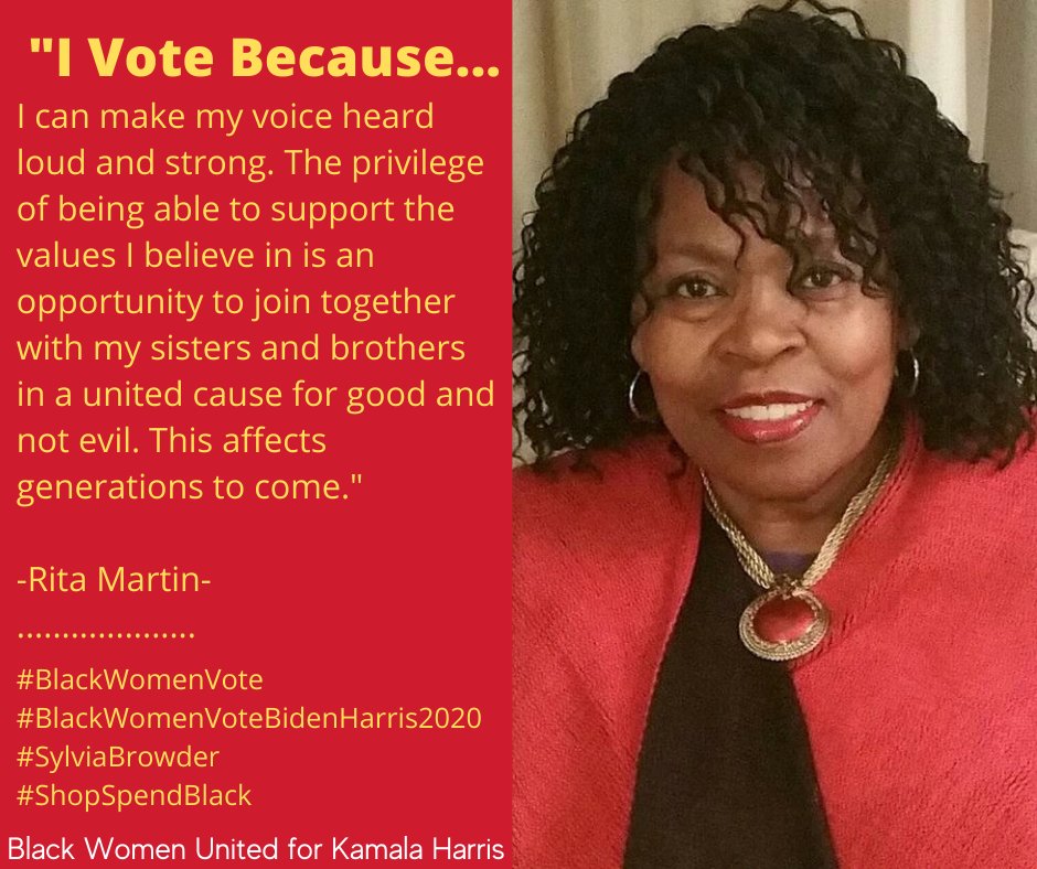 shopspendblack's tweet photo. #IVoteBecause I can make my voice heard loud and strong. The privilege of being able to support the values I believe in is an opportunity to join together with my sisters &amp; brothers in a united cause for good and not evil. This affects generations to come. #BlackWomenVote #VOTE https://t.co/vF8TUufQnl