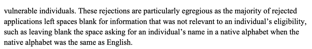 For those interested in more info,  @AILANational &  @ShevDD have put together a policy brief with more details on the no-blanks policy. They've collected many more examples of applications getting rejected for mindblowingly dumb reasons https://www.aila.org/advo-media/aila-policy-briefs/uscis-no-blank-space