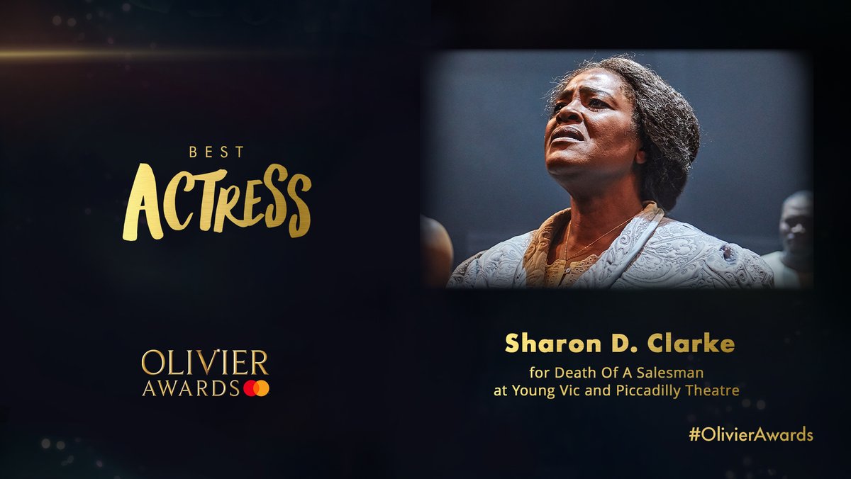OlivierAwards's tweet photo. The Olivier Award for Best Actress goes to… #SharonDClarke for @SalesmanWestEnd at @youngvictheatre @TeamPiccadilly! #OlivierAwards https://t.co/5ogp6sKowA