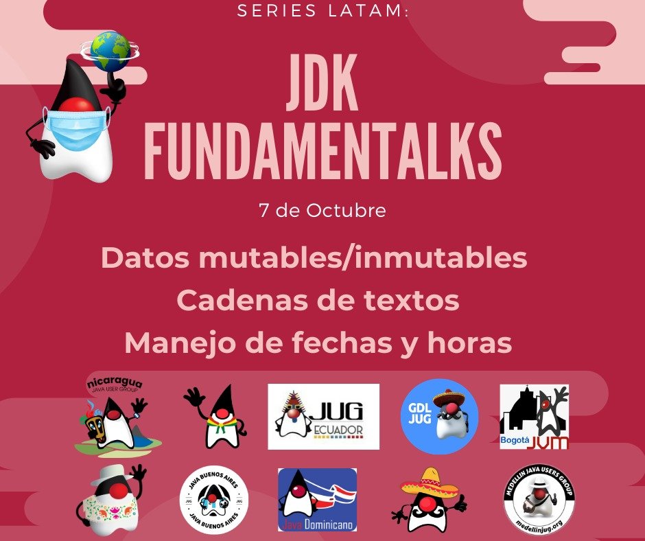 jugnicaragua's tweet image. #FundamenTalks: Sesiones para mejorar nuestras habilidades en java durante la cuarentena no 04.
En esta sesión hablamos de:
- paquete Fecha
- cadenas
- objetos mutables e inmutables.
Link de la grabación:
youtube.com/watch?v=1Gu4-x…
#JDKFundamenTalks #JavaLatam #JavaMX #jugEvents