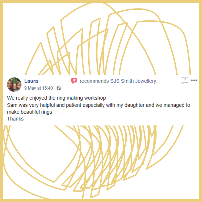 SJSJewellery's tweet image. #testimonial from a lovely customer. Book via: bit.ly/345Xuz8 
#makeyourownjewellery
#silverclassesstockport
#creativeclasses
#jewelleryclass
#jewellerymaking
#jewellerymakingworkshops
#jewelleryworkshops
#learntomakejewellery
#becreative
#learnandplay
#silversmithing