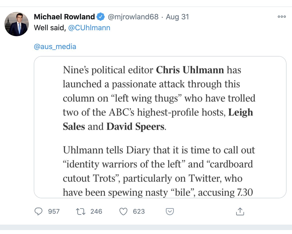 Time after time, the likes of Chris Uhlmann and Phil Coorey, with high-fives from Michael Rowland or Leigh Sales et al, write what amount to hit pieces about 'Twitter' as if nothing of value was ever expressed there and everyone here is the same.